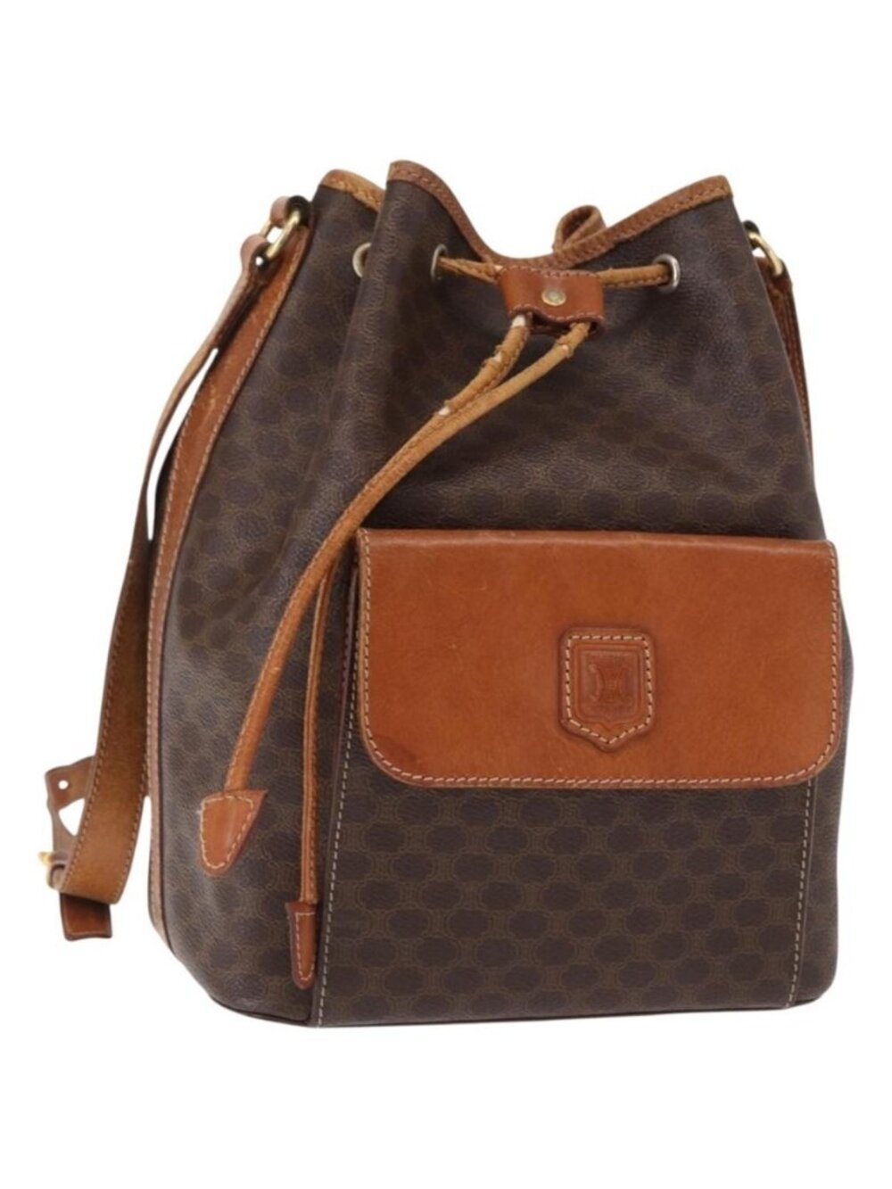 Authentic CELINE Macadam Canvas Shoulder Bag PVC Leather 2way Brown Gold